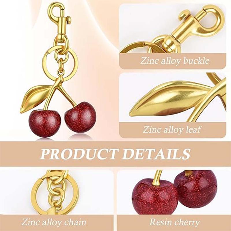1pc Cherry Keychain, Bright Cherry Bag Charms, Sparkly Bag Charm, Keychain and Clip - Glittering Resin&Metal Accents, Fit for Bags&Wallets