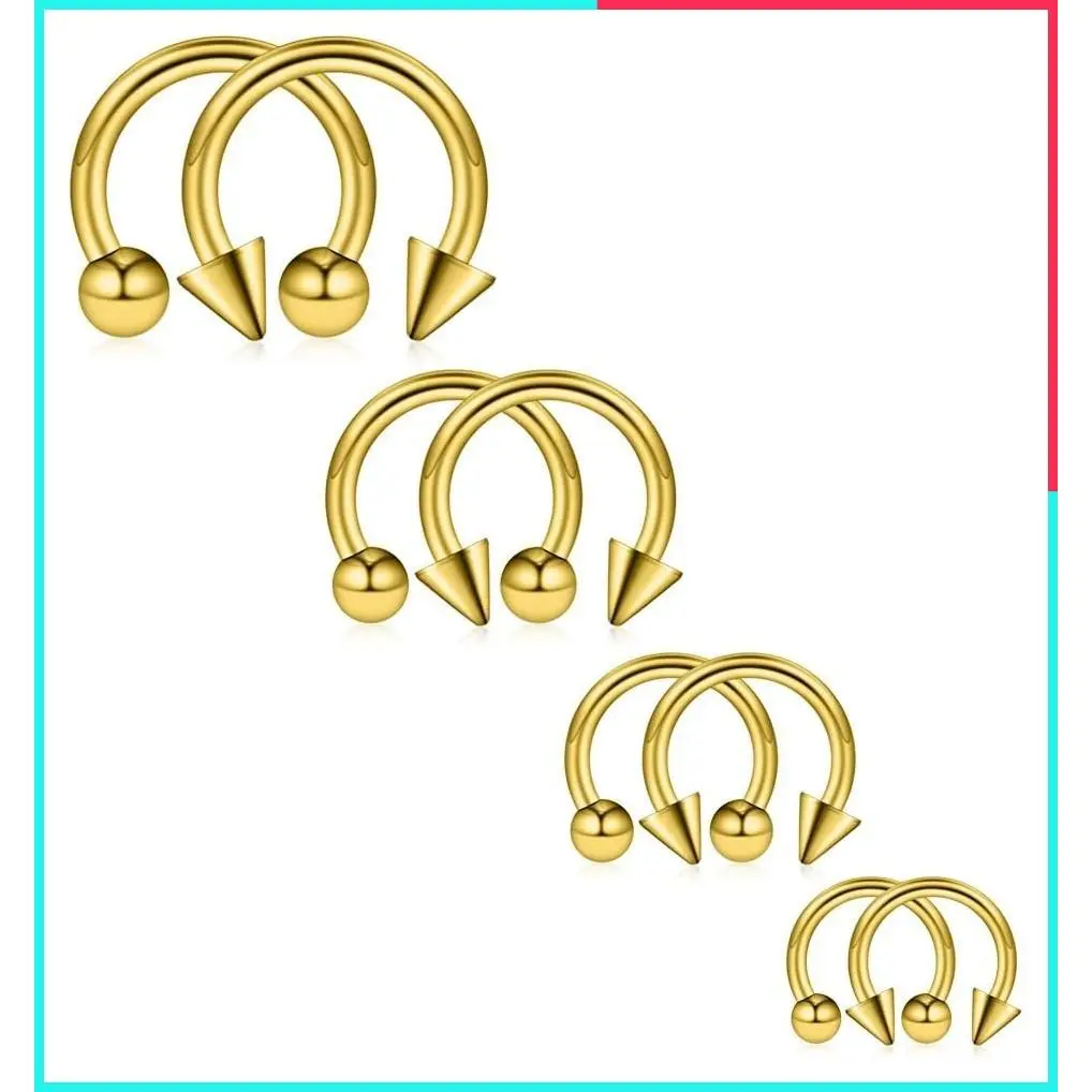 8-24PCS 14G Surgical Steel Horseshoe Hoop Piercing Rings for Nose Septum Eyebrow Tragus Lip with Balls & Spikes 8-14mm