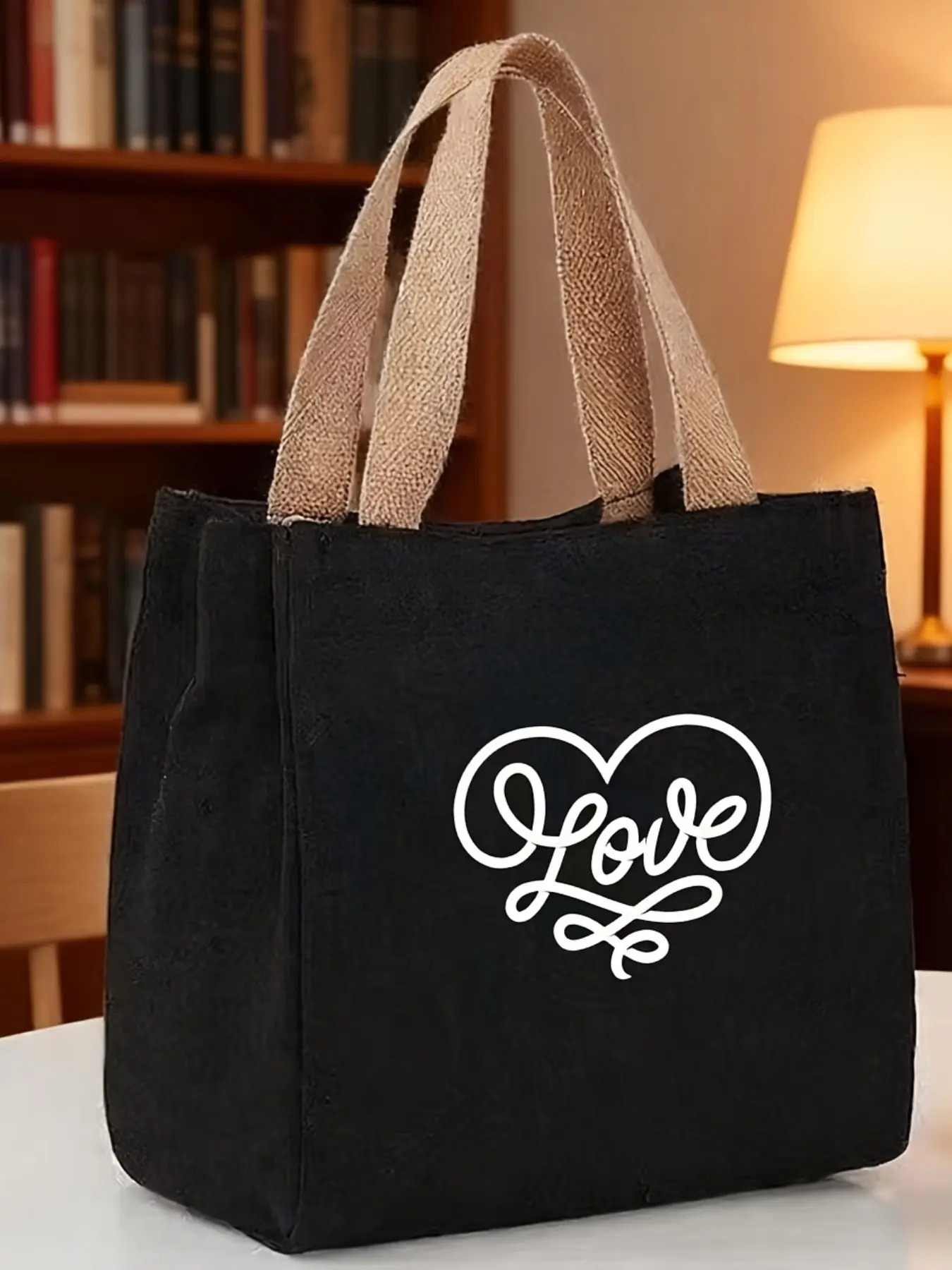 Heartfelt Love Handwritten Canvas Bag, Romantic Heart Design, Perfect for Dates and Shopping, Sweet Cool Style Accessory