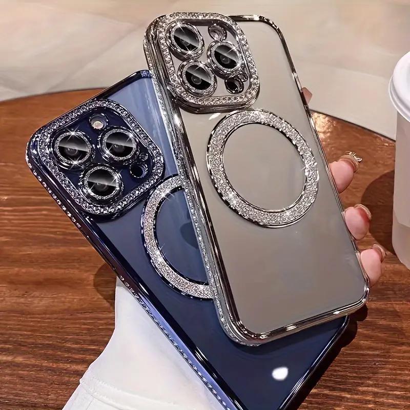 Sparkling Rhinestone Magnetic Phone Case for iPhone 17 Air/16/15/14/13/12/11 Plus/Pro/Max, Anti-Drop Shockproof Protection Fashion Phone Cover for Women