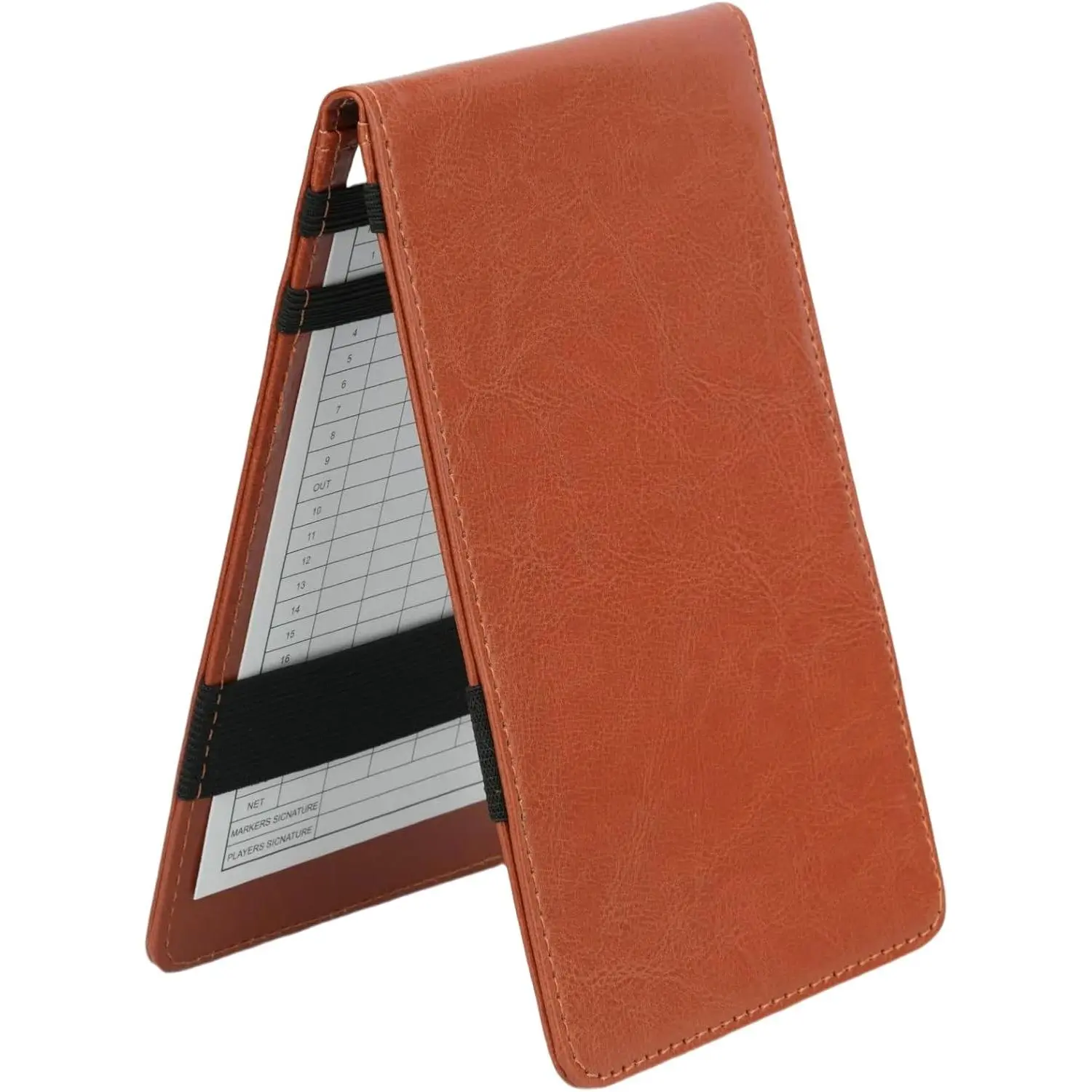 Golf Scorecard Holder PU Leather Yardage Book Cover with 2 Score Cards 7.08 x 4.33 Inches (Brown)