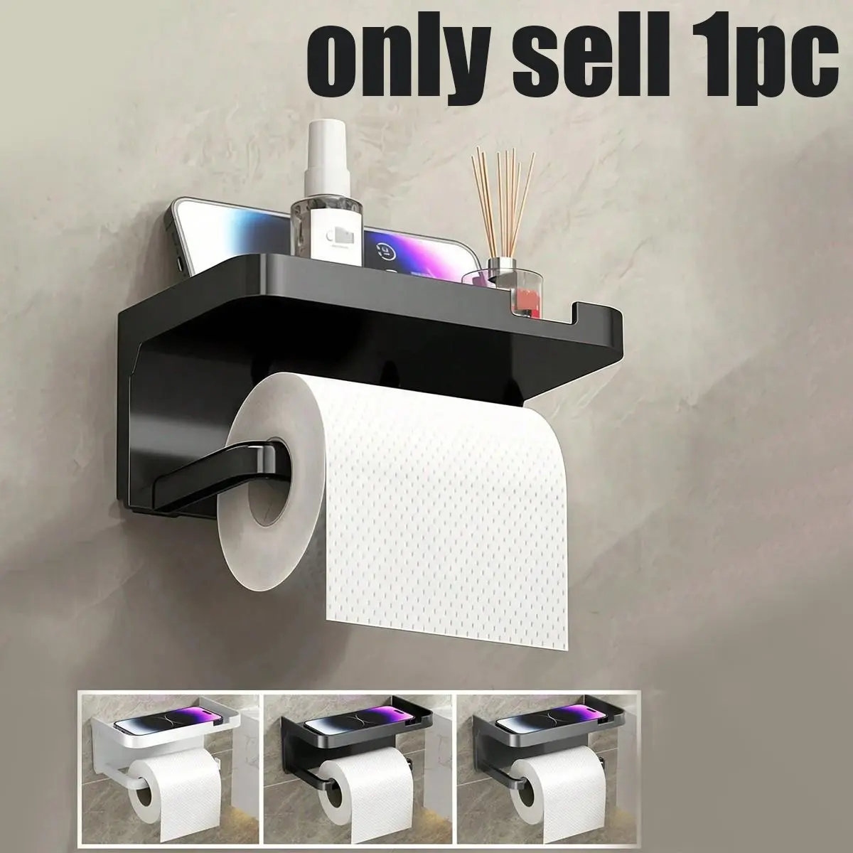 Wall-Mounted Dual-Layer Toilet Paper Holder with Phone Stand, Modern Minimalist Bathroom Tissue Box, No-Drill Installation