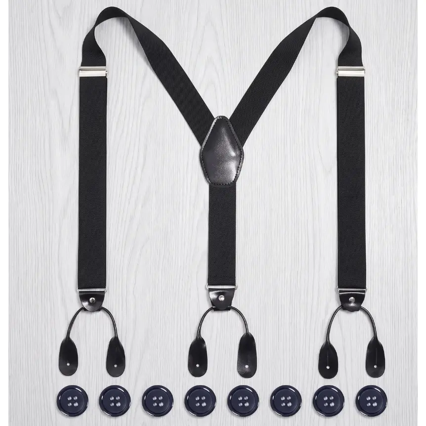 Classic Button Suspenders for Men – Adjustable Y-Back Elastic Braces with Leather Button Ends for Business, Weddings & Vintage Style