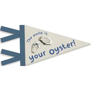 the World Is Your Oyster Inspirational Pennant Felt Banners Flags, Nautical Coastal Wall Hanging Banner for Kids Room Bedroom Nursery Playroom Decor, 7.4x14 Inch