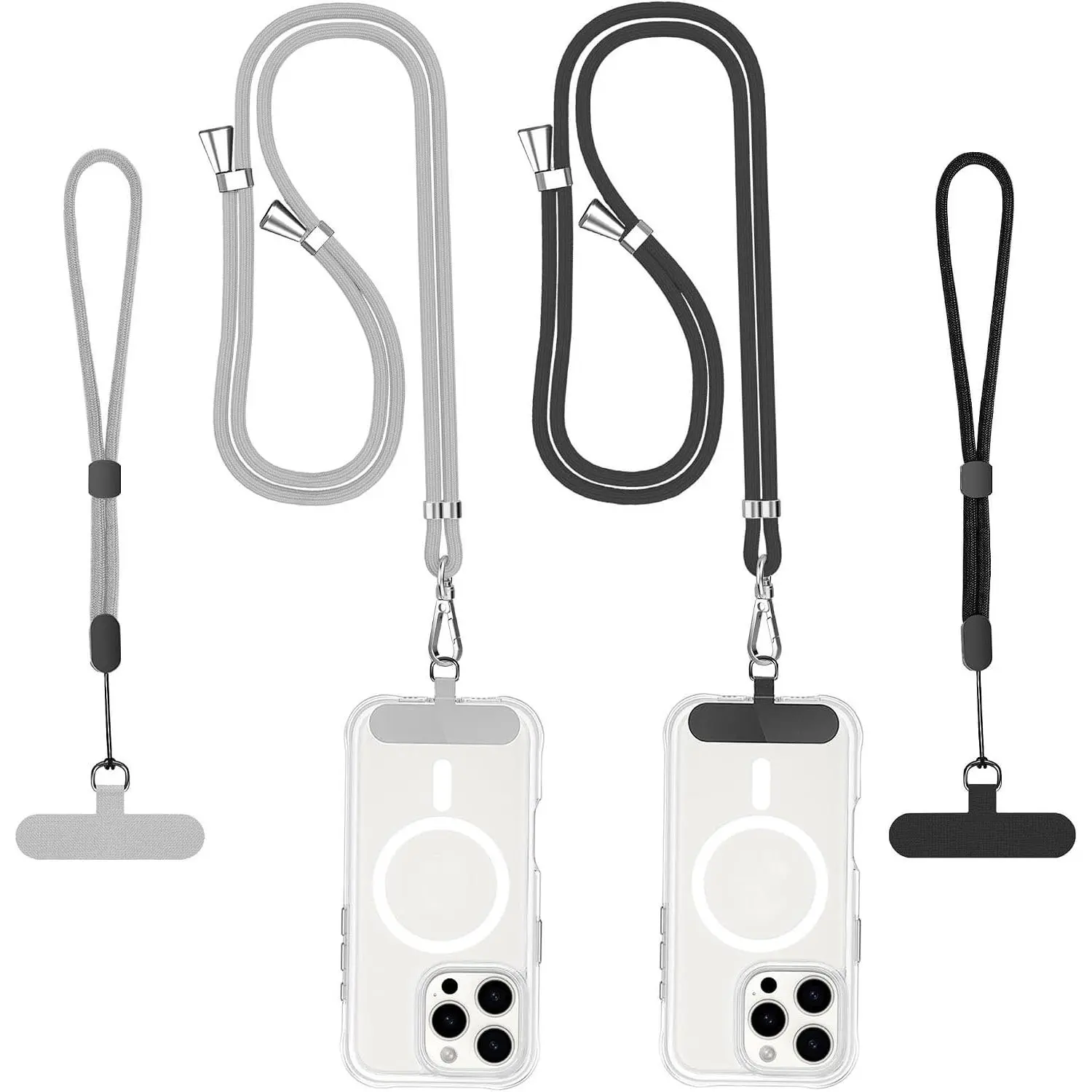 Phone Lanyard Crossbody, 2 Pack Adjustable Double Buckle Nylon  Cell Phone Lanyards, 2x Wrist Phone Straps and 2 Pack Phone Tether Pads Compatible with  &  Mobile Phones