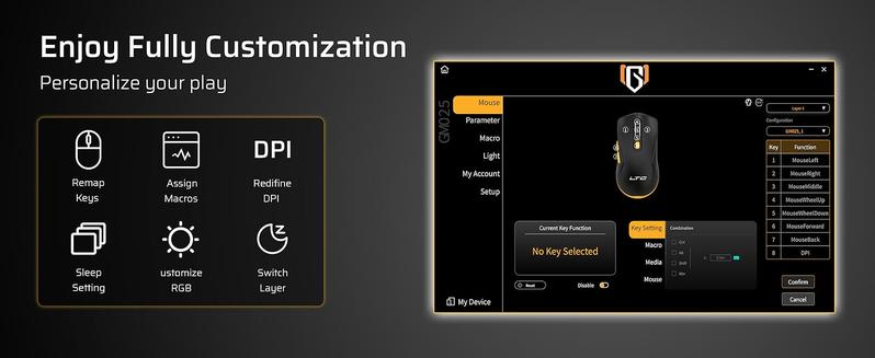 LTC GM025 Tri-Mode Wireless Gaming Mouse,12000 DPI PAW3311 Sensor, Ergonomic Mouse 2.4Ghz/BT/Wired, 6 Programmable Buttons, Customizable RGB Lighting, Pro Software