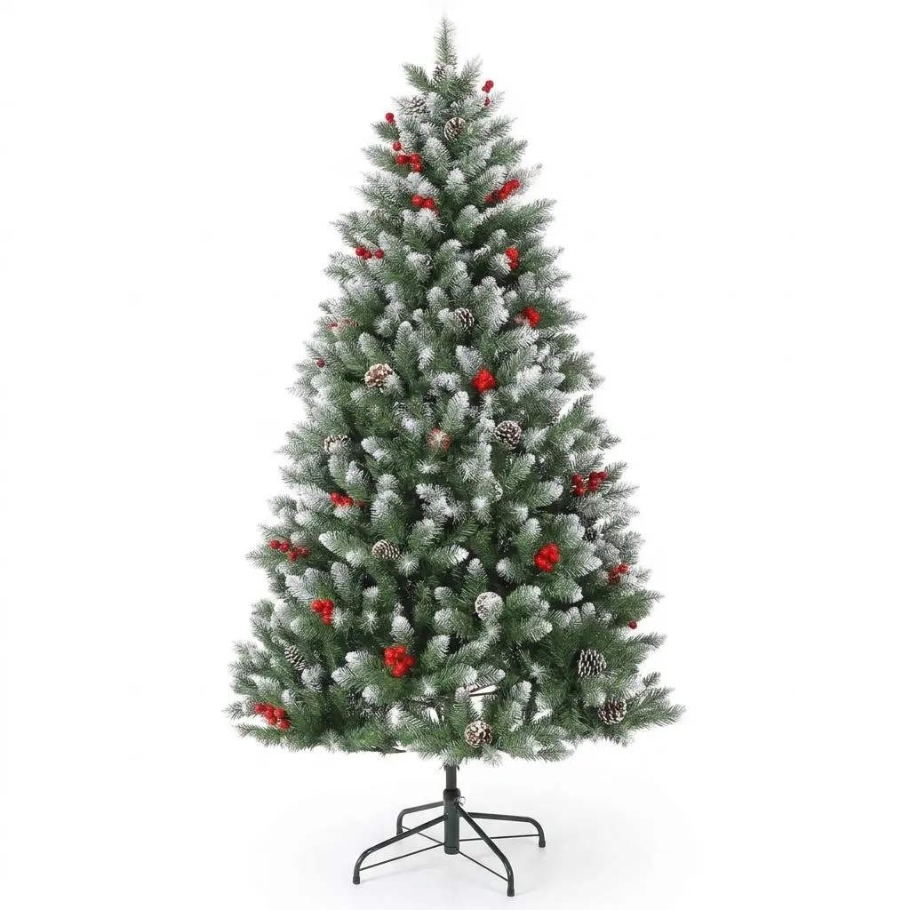 Garvee 6ft Pre-Lit Artificial Christmas Tree - Snow-Flocked Look, 350 Lights, 876 Advice, Includes Stand, Indoor/Outdoor Christmas Tree Decoration - Color: Green & White