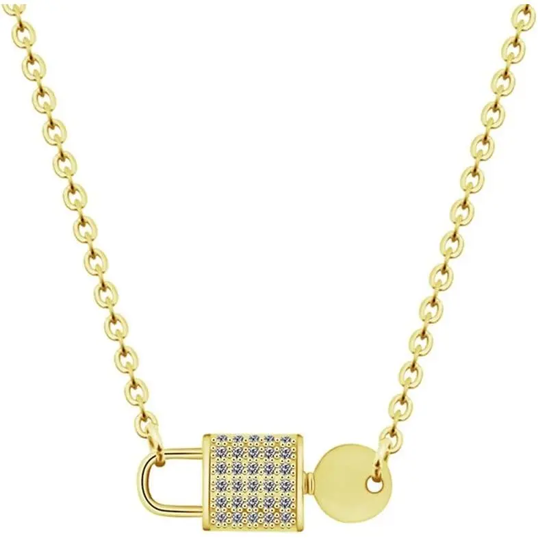 Key Lock Necklace Link Chain Padlock Zircon Pendant Necklaces For Women Men Fashion Gothic Aesthetics  Birthday