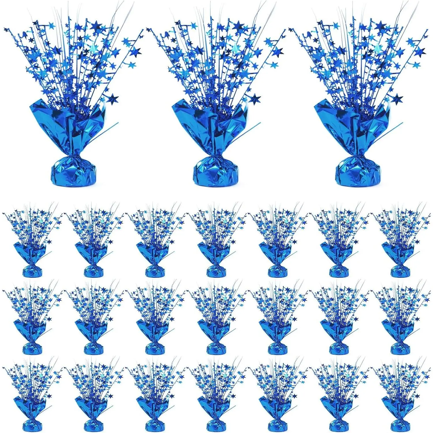 24 Pack Blue Metallic Foil  Centerpiece  Table Decoration Burst Table Centerpieces for Birthday  Year Wedding Anniversary Graduation Party  (Blue)