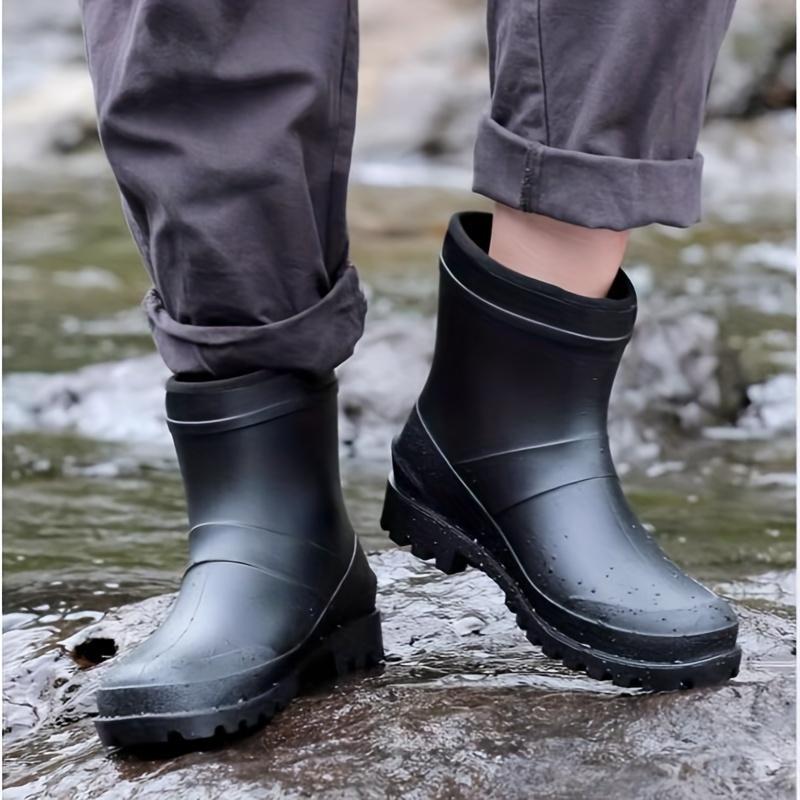 (New)Men's All Seasons Comfy Slip On Rain Boots, Ankle High Water Boots For Outdoor Rainy Day Walking Fishing Boating wellies