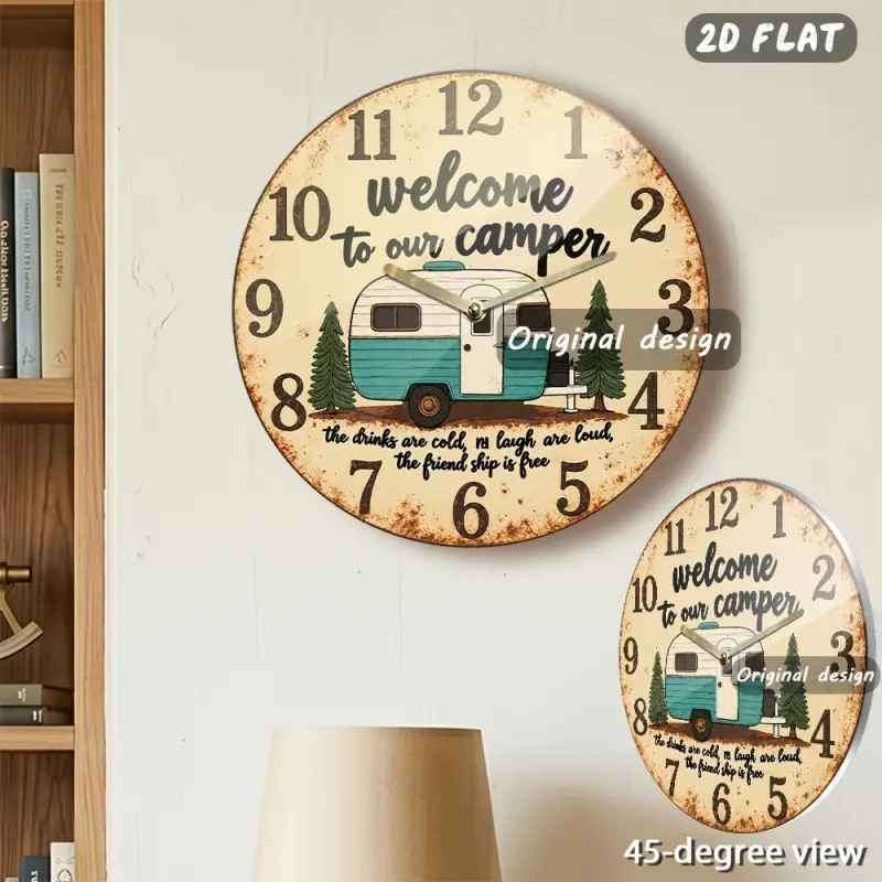 1pc, RV 8inch silent wall clock, Decorative clock, 2D flat acrylic quartz design, battery-powered (AA batteries not included), round shape, suitable for home and coffee shop decoration, living room accessories, Traditional Wall Art, Quartz movemen