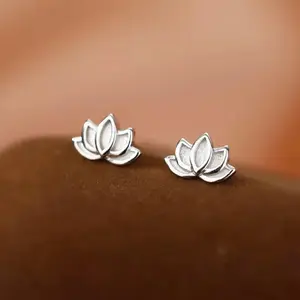 925 Sterling Silver Lotus Flower Small Stud Earrings For Women Piercing Luxury Elegant High Jewelry Best Selling