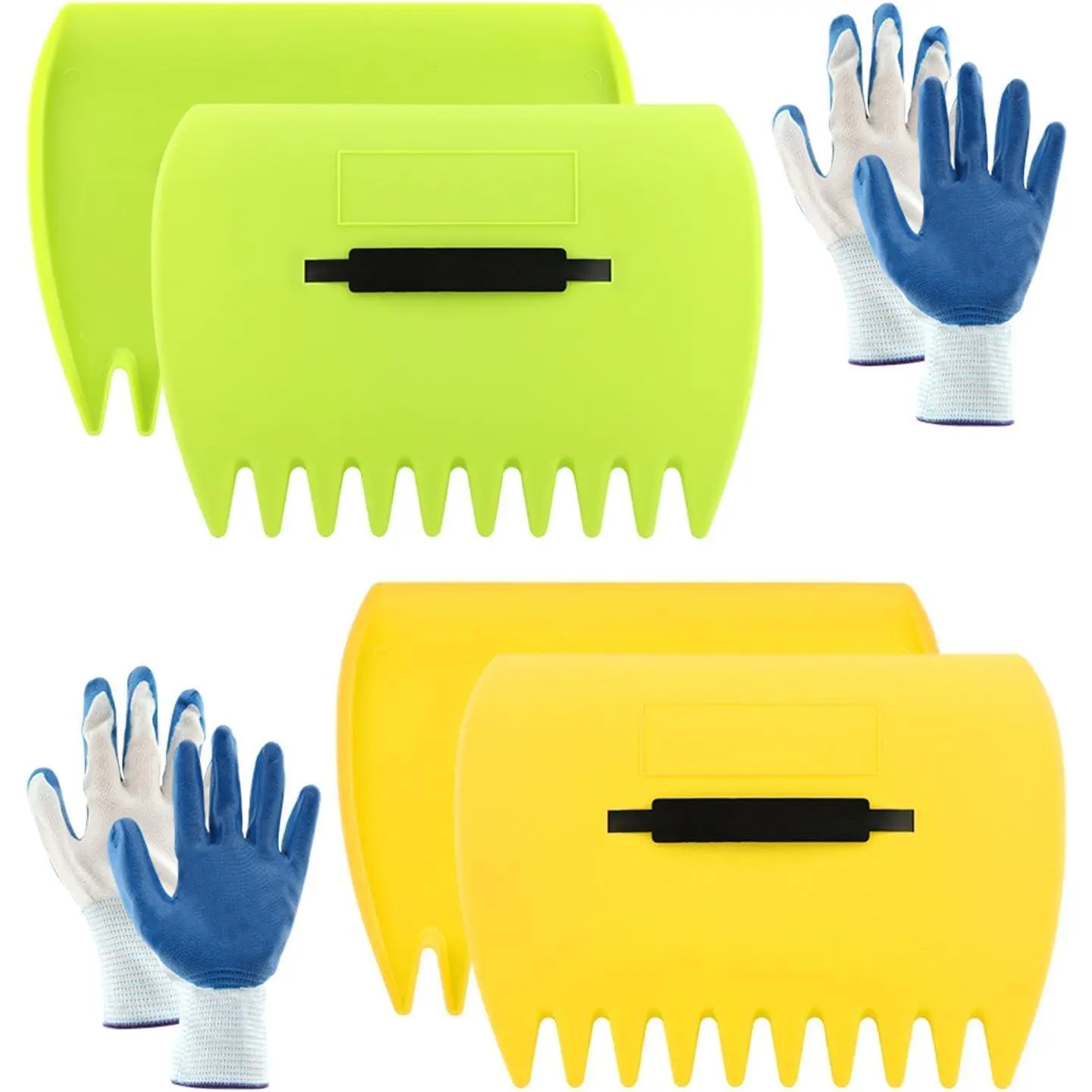 2 Sets Leaf Scoops Hand Rakes with 2 Pairs Gloves, Large Lightweight Plastic Leaf Grabbers for Picking Up Leaves, Lawn Debris, Grass Clippings, Garden Yard  and Trash