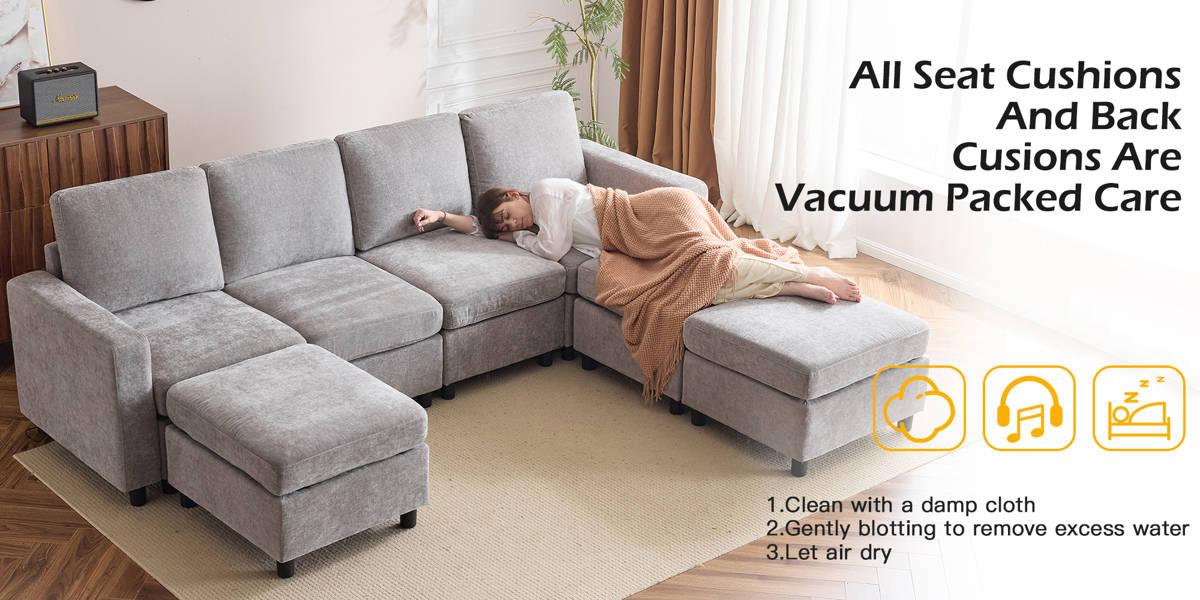 Modular Sofa, Sectional Couch U Shaped Sofa Couch with Storage, Modular Sectionals Sofa with Ottomans, Sofa with Chaise for Living Room