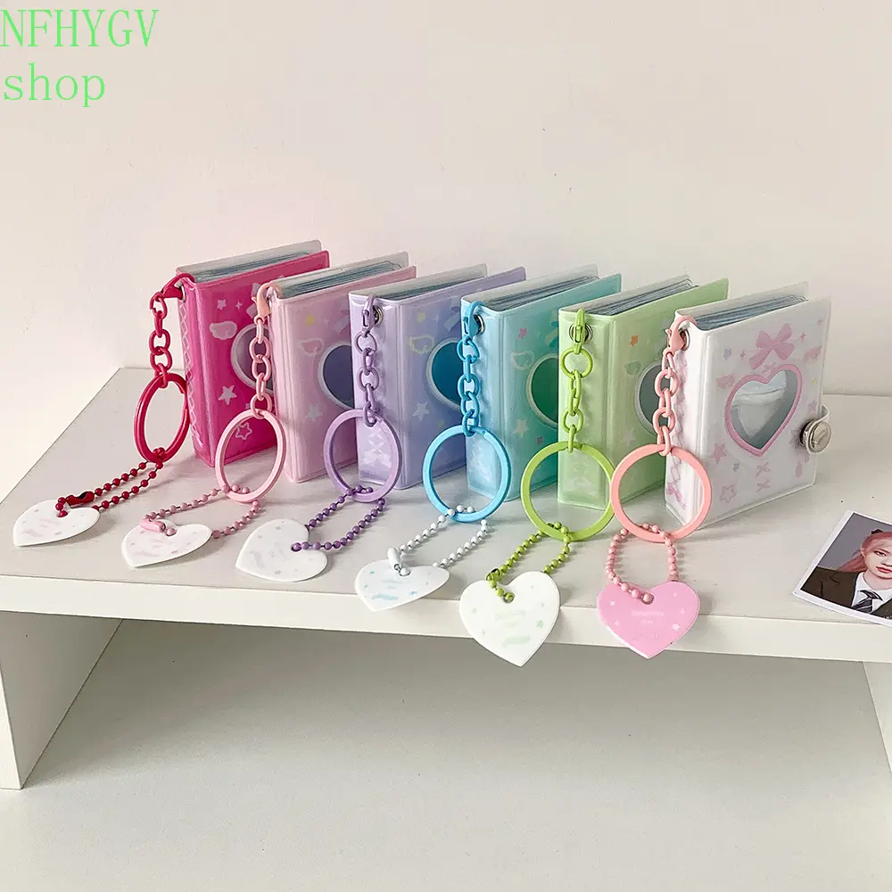 Heart‑Window Mini Photo Album, 2‑Inch Photocard‑Binder With Heart‑Pendant Keychain, Pastel‑Tone Collect‑Book For Kpop Photocards, Suitable For Card‑Collection And Daily‑Carry Storage Occasions