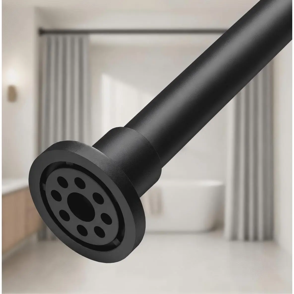 Heavy Duty Tension Shower Curtain Rod 42-83 Inches for Bathroom, Window, Non-Slip, Adjustable with Strong Spring Pole for Closet, Doorway, No Rust, No Drilling, Black