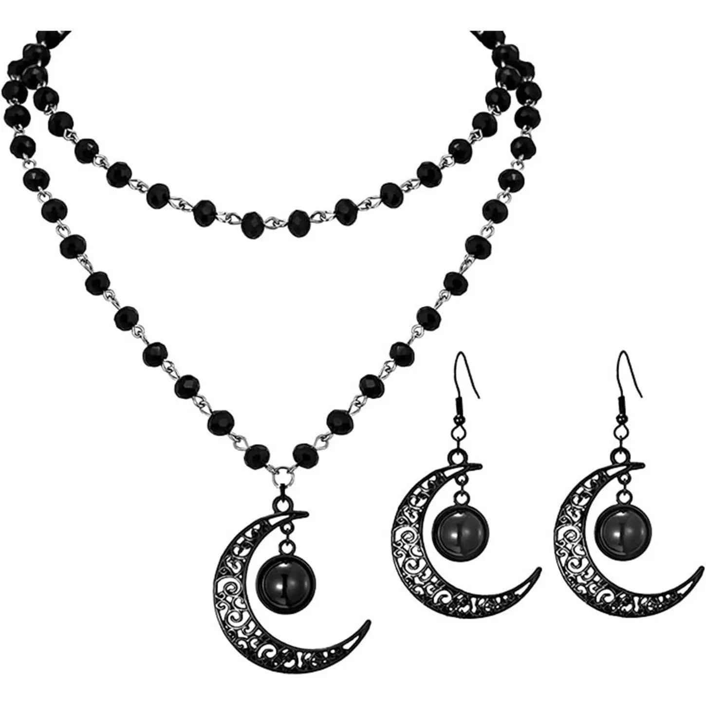 Celestial Themed Moon Goddess Pendant Necklace and Earring Set  A Stylish Jewelry Set Perfect for Goth, Halloween, and Christmas; An Ideal Gift Choice