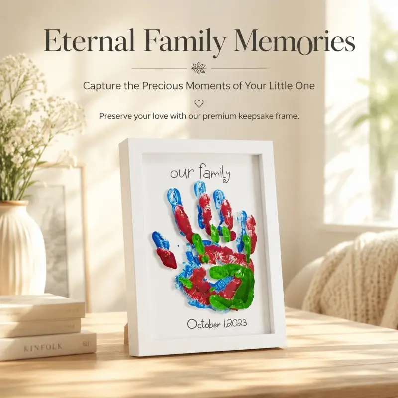 Floating Handprint Picture Frame, Clear Acrylic with Wood Base  DIY Keepsake Frame for Baby, Newborn, Child, Family, Baby Shower Gift Capture Every Precious Moment of Growth