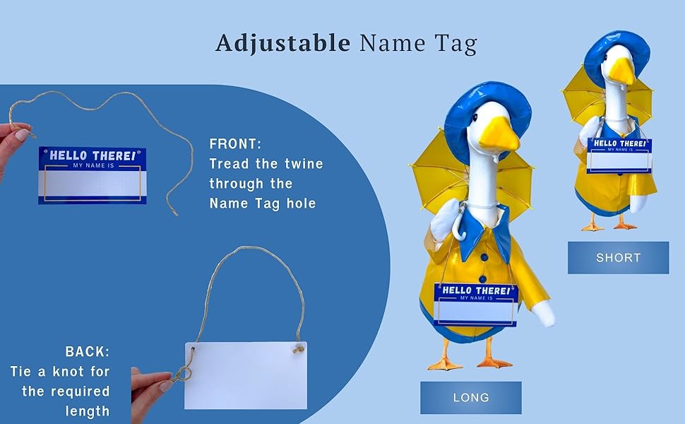 Goose Outfits Raincoat and Personalized Name Sign- Dress Up Your 23in Plastic or Concrete Goose Statue with Funny Costumes and Fall Outfit, Decor Duck Clothes for Outdoor Statues