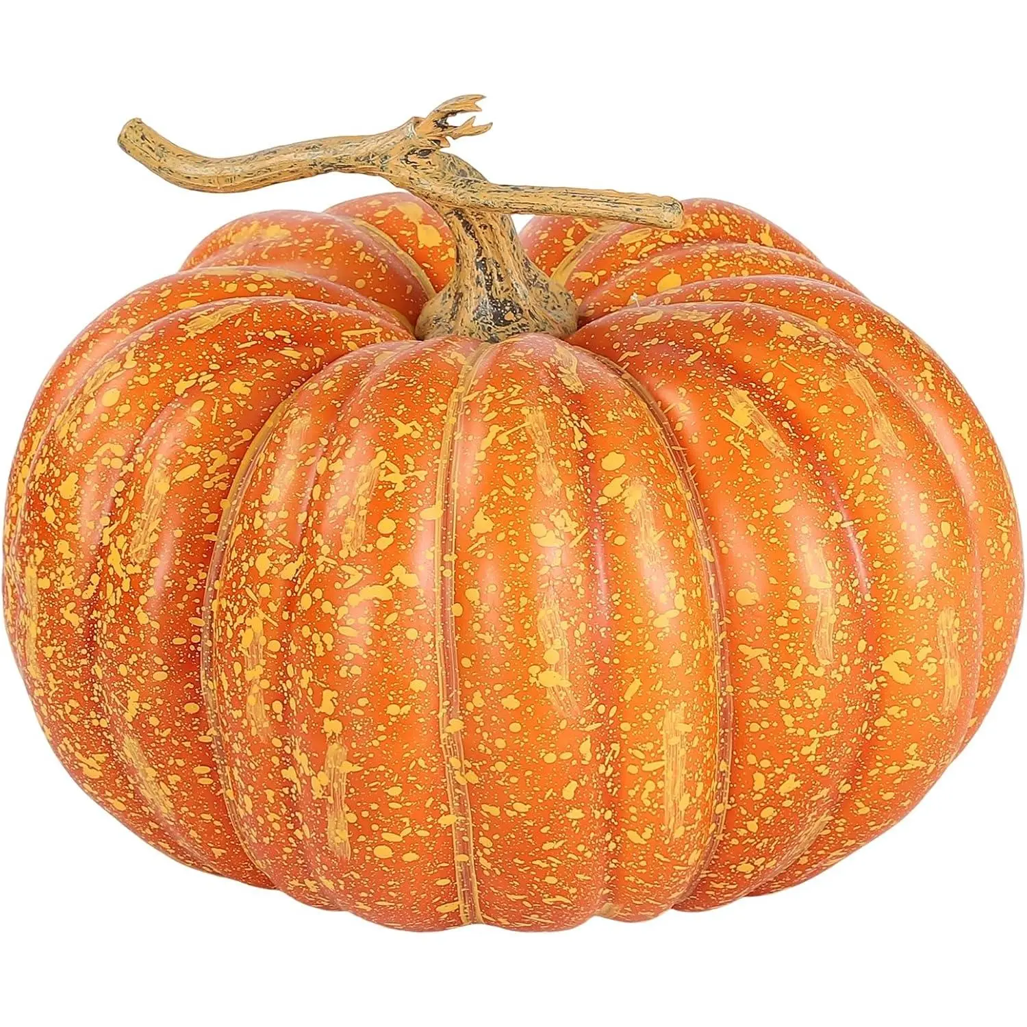 DuHouse Large Artificial Pumpkin – 10.6"x9.8" Rustic Orange Foam Pumpkin for Fall Decor, Halloween, Thanksgiving, Harvest Table Centerpiece, Fake Pumpkin for Indoor Outdoor Display