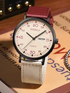 Korean Style Retro Exam Watch, Unisex Nylon Strap, Simple Digital Display, Couple Calendar Quartz Watch, High School Students
