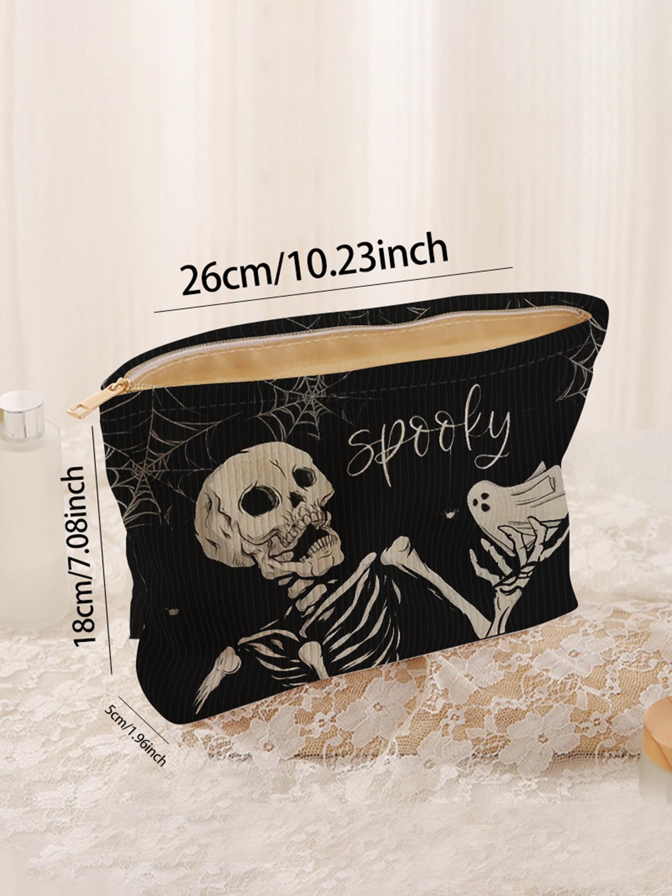 Skull Pattern Makeup Bag, Makeup Organizer Pouch, 2025 New Style Casual Fashion Multi-functional Storage Bag for Daily Use, Travel Makeup Bag for Women & Girls As Halloween Gift