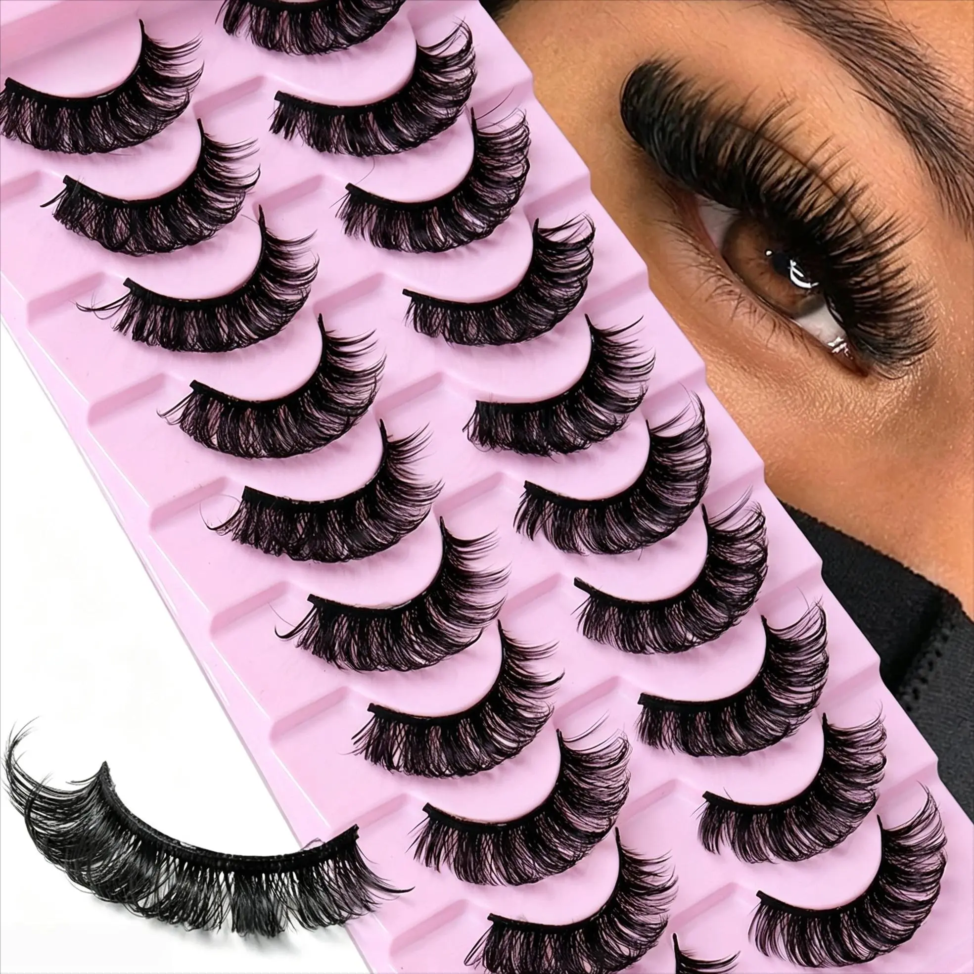 10 Pairs Lashes Thick Curly Dramatic Volume Voluminous False Eyelashes Natural Look Russian Strip Lashes Extension For Stage Party Festival