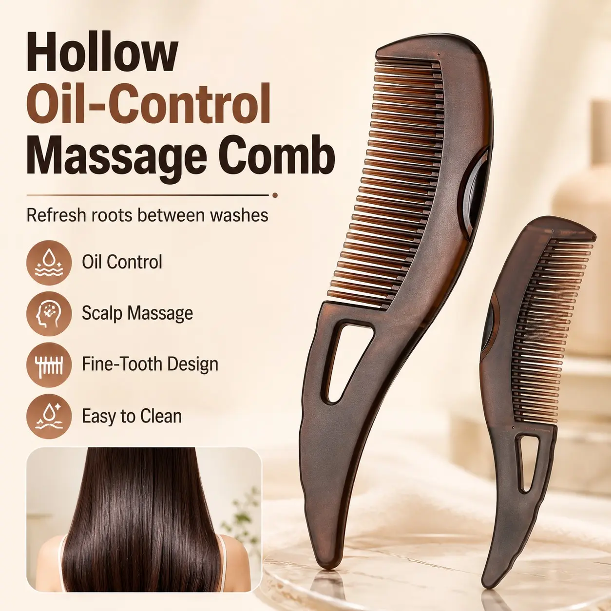2-Pack Hollow hair comb Brush for removing excess oil Removal, energy comb, no-wash airbag massage comb. Cleans oil, massages the scalp, with replacement comb accessories