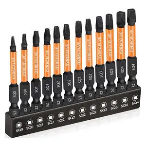 12-Pack Premium S2 Alloy Steel Robertson Square Drive Bit Set with Magnetic Heads, 2.5" Long Hex Shank Square Head Screwdriver Bits Sizes #0 #1 #2 #3 #4