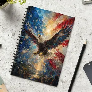 Eagle Spiral Notebook, Patriotic American Flag Art, 100-Page College Ruled Journal, A5 Hardcover, School Office Writing, Gift for Veterans