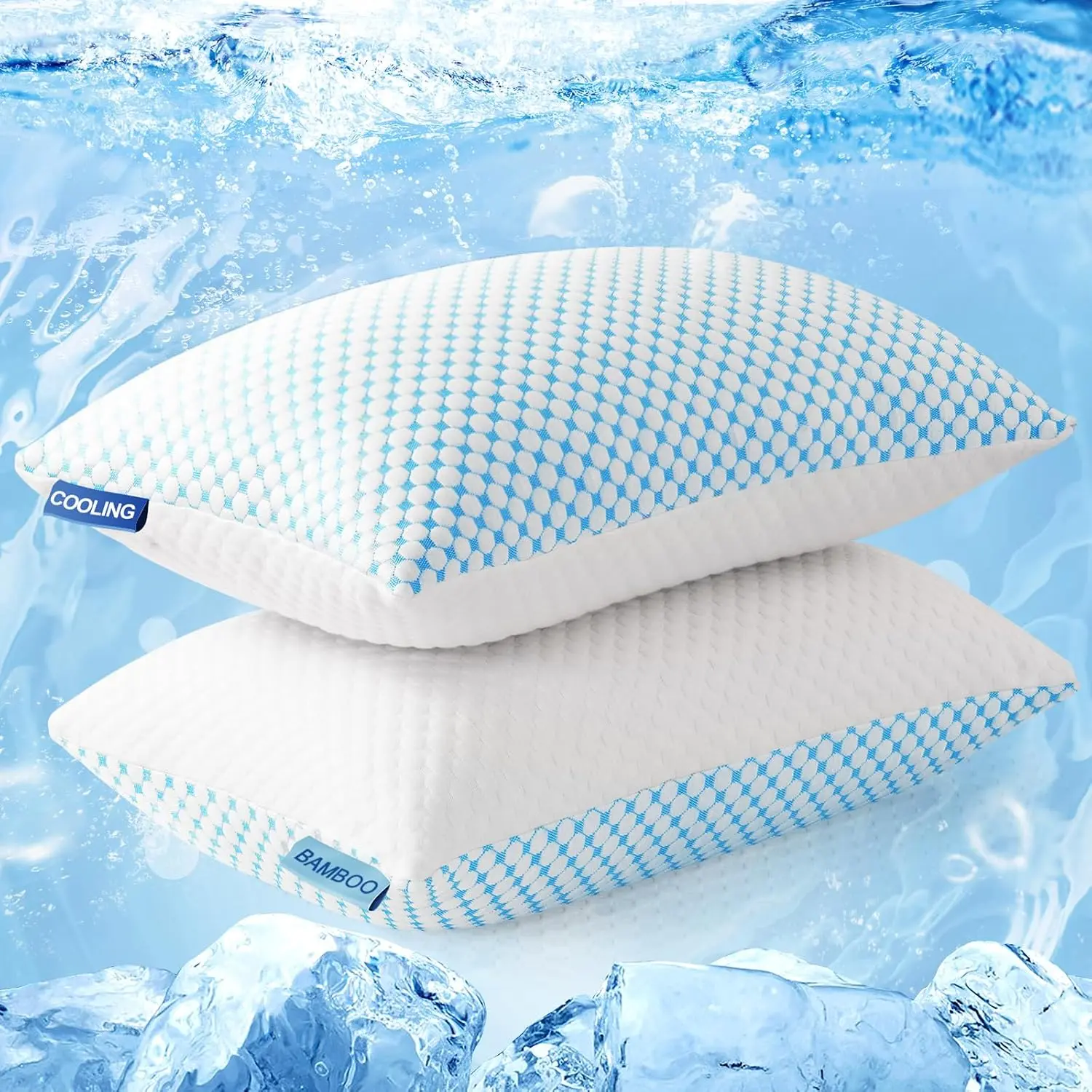 Firm Pillows Shredded Memory  with Adjustable Fill -  Size Set of 2, Removable Cooling Cover for Hot Sleepers, Cool Bed Pillow for Side   Sleepers