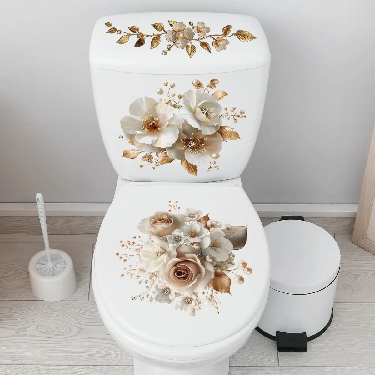 Vintage Floral Pattern Toilet Sticker, Toilet Lid Self-Adhesive Peel & Stick Decorative Wallpaper, Easy to Apply Bathroom Wall Art, Versatile Usage