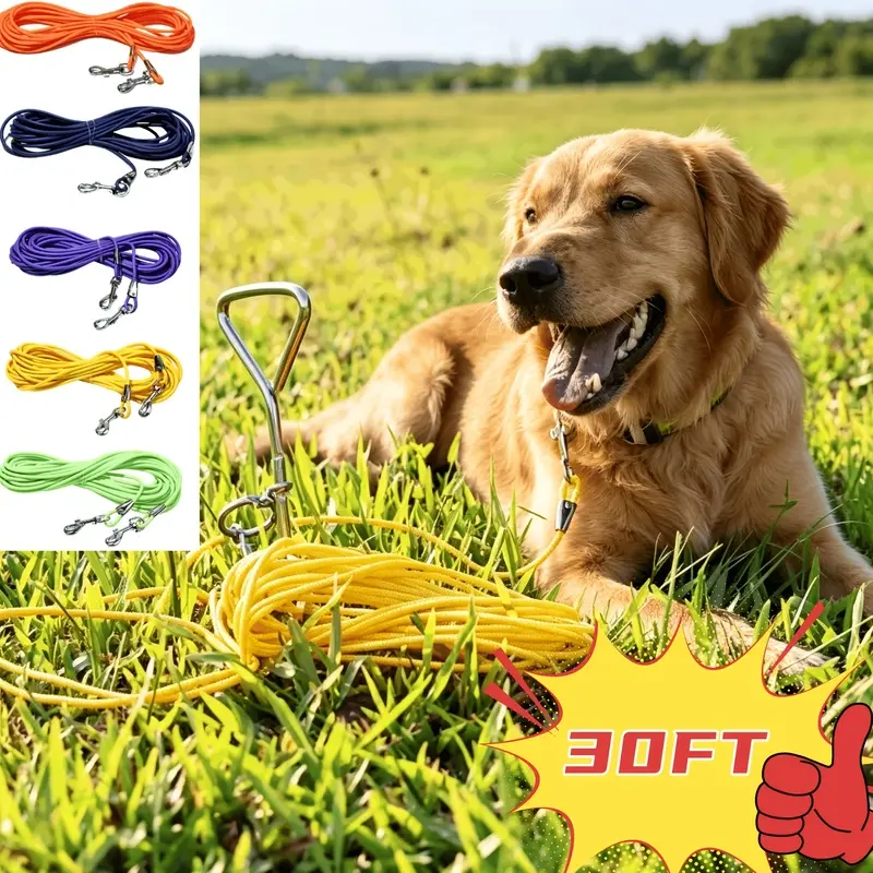 1 set of outdoor camping yard dog walking rope, multi-color PVC ground nail traction rope set, durable, suitable for medium and large dogs, extended high-quality punching training rope, locking buckle, non-slip adhesive tape.