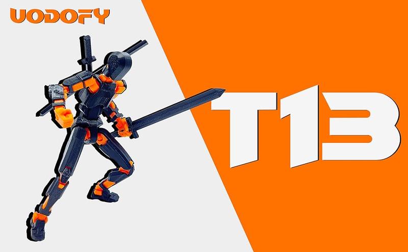 (Assembly Completed) T13 Action Figure Set, 3D Printed Toys Robo 13 Action Figure,Dummy 13 Titan 13 Action Figure (Black + Orange)
