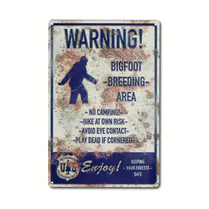1count Bigfoot Breeding Area Metal Retro Plaque Warning Sign Metal Tin Sign Vintage Poster Bar Hunting Lodge Living Room Kitchen Bathroom Home Art Wall Decor Plaque Gift 8x12 Inch
