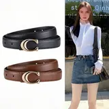 2pcs Women's New Fashion Belt, C-Shaped Alloy Buckle Design, Belt With Buckle, Casual Thin Waistband, Skinny Belts, Casual Trendy Waistband, Suitable for Jeans, Suits, Dresses, Versatile Fashion Belt