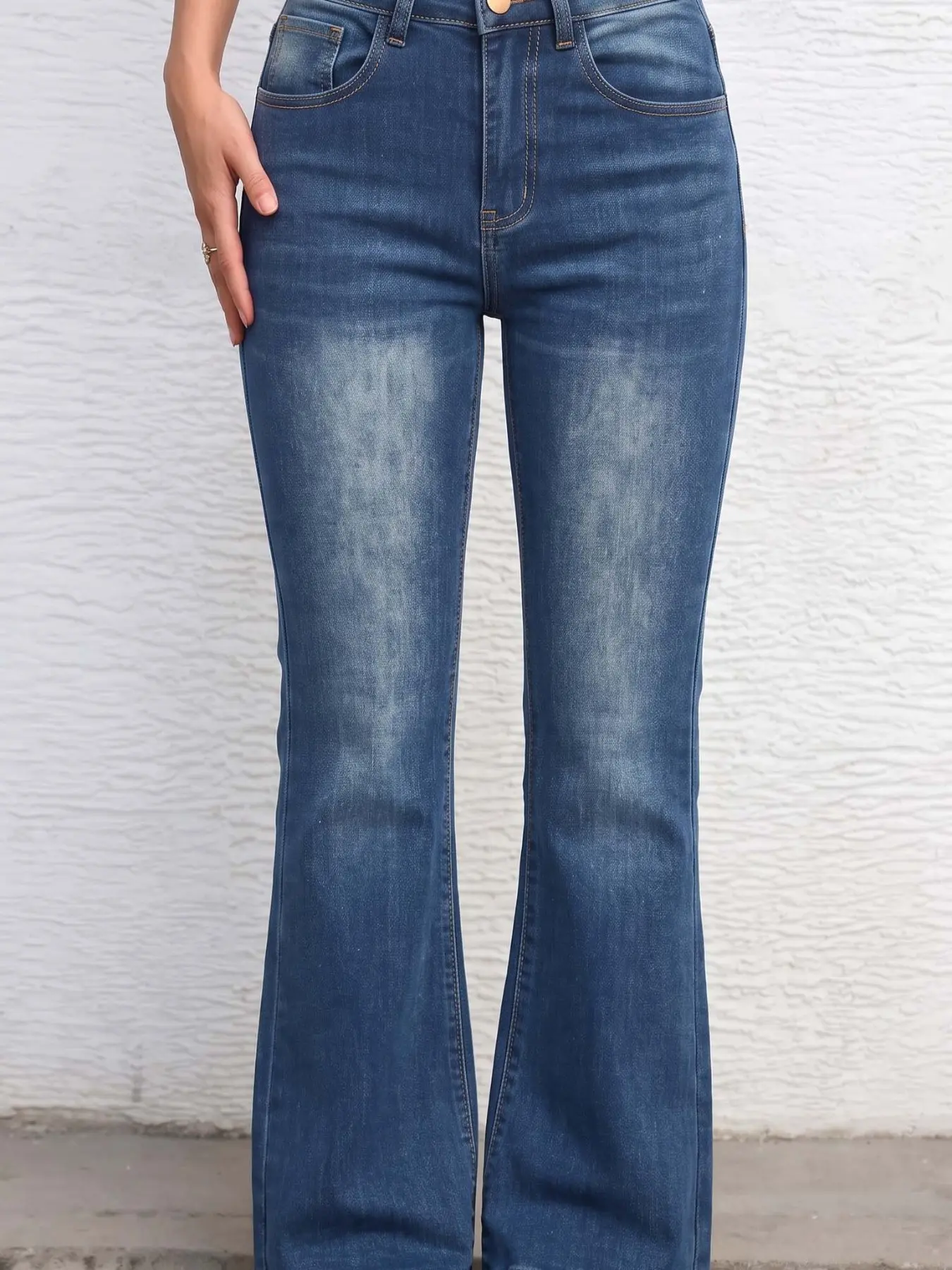 Women's High Waist Stretch Denim Jeans, Letter Embroidery, Washed Slim-Fit, Wide Leg, Vintage Distressed, Sexy Micro Flare Jeans