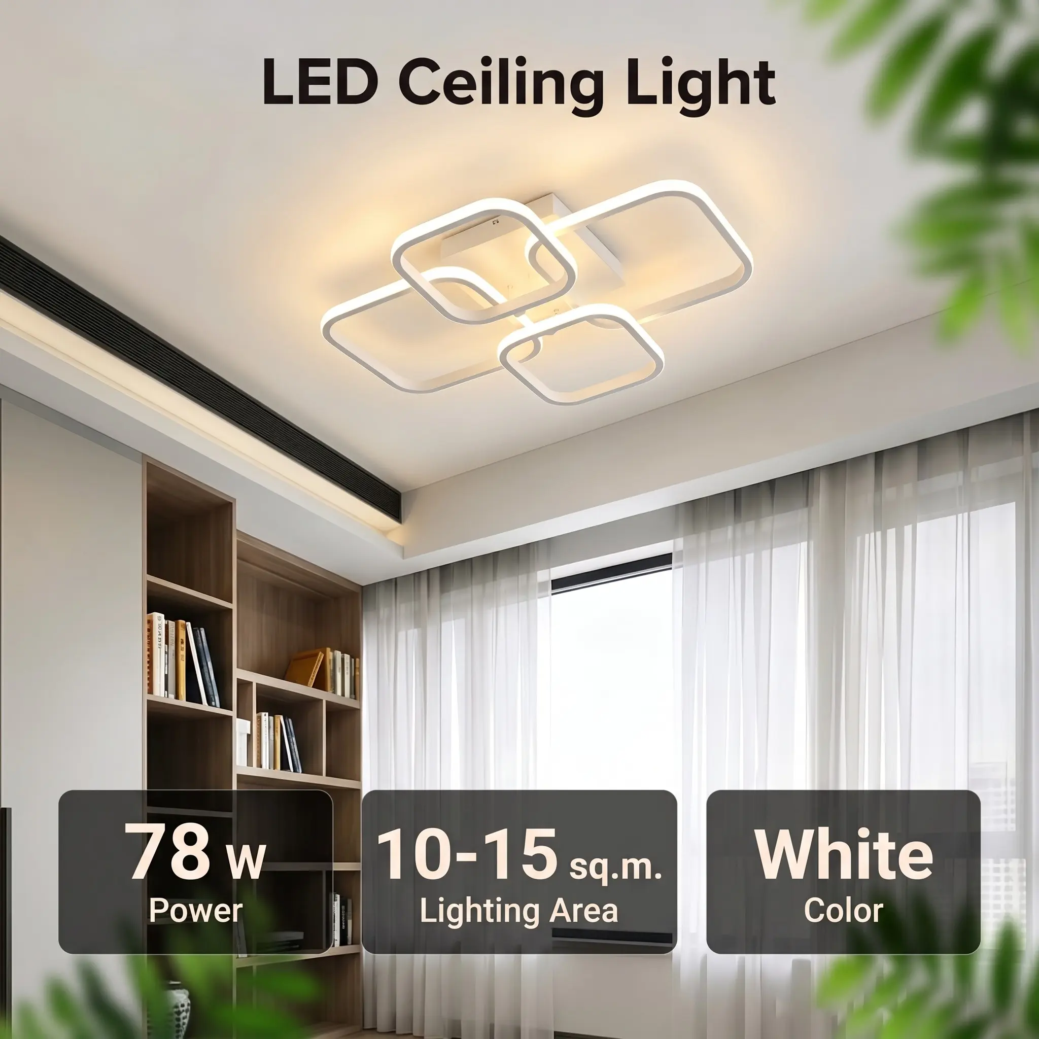 1Pcs Square Ceiling Light, Modern LED Ceiling Light, Requires Assembly, Cool White/Warm White, For Living Room, Bedroom, Study, Dining Room, Hotel, Office, and Interior Decorative Lighting, Indoor Decorative Light