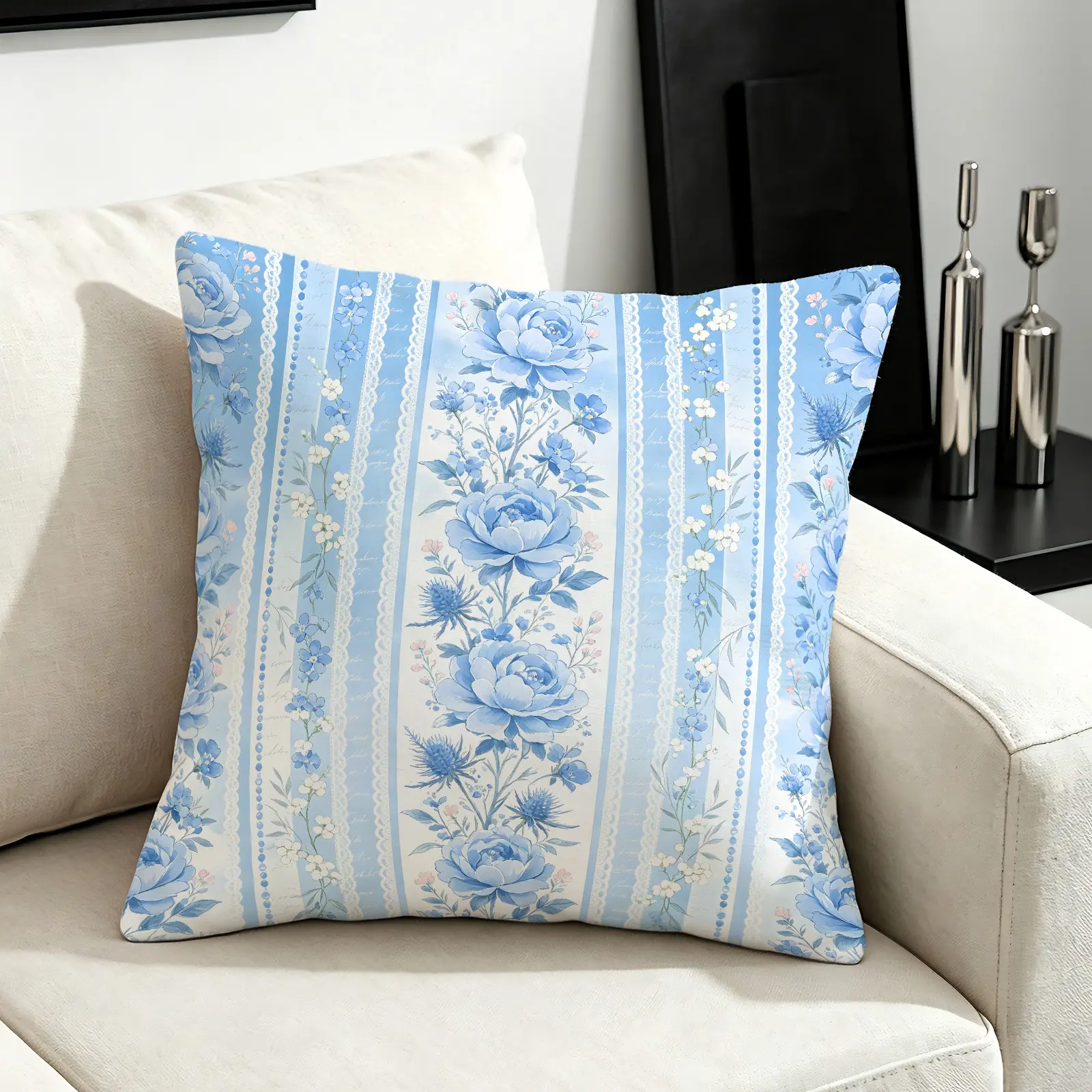 1Pc 45x45cm French Countryside Vintage Floral Print Throw Pillow, Machine Washable Smooth Fabric, Fresh Soft-Tone Floral Print, Plush Soft Filling, Decorative Sofa Cushion for All People & All Interior Scenarios (Pillow Insert Included)