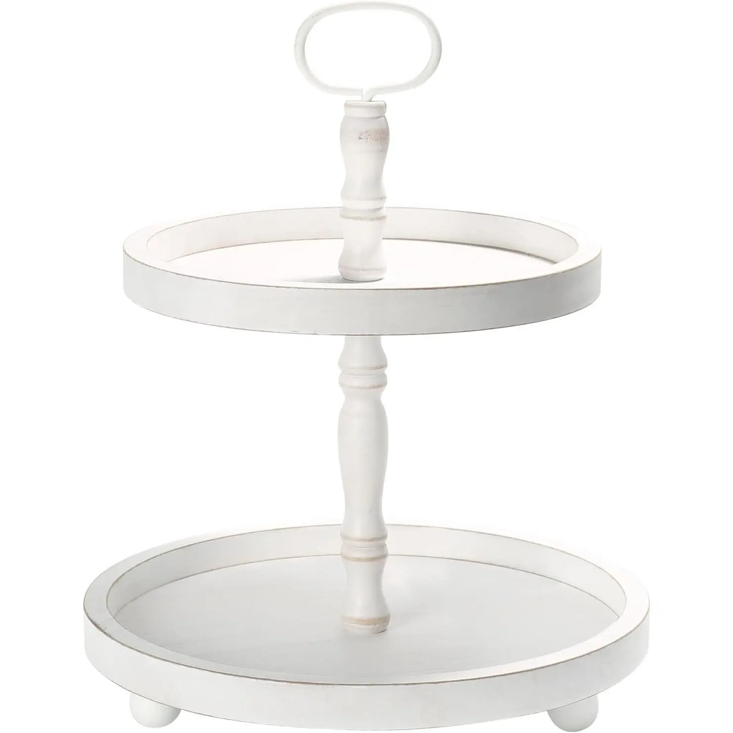 Wooden Two Tiered Tray Stand,  Round 2 Tier Decorative Tray for   Decor, Serving Tray for Coffee Bar Party Weddding Holiday Decorations Fruits and Cupcake Display (White)