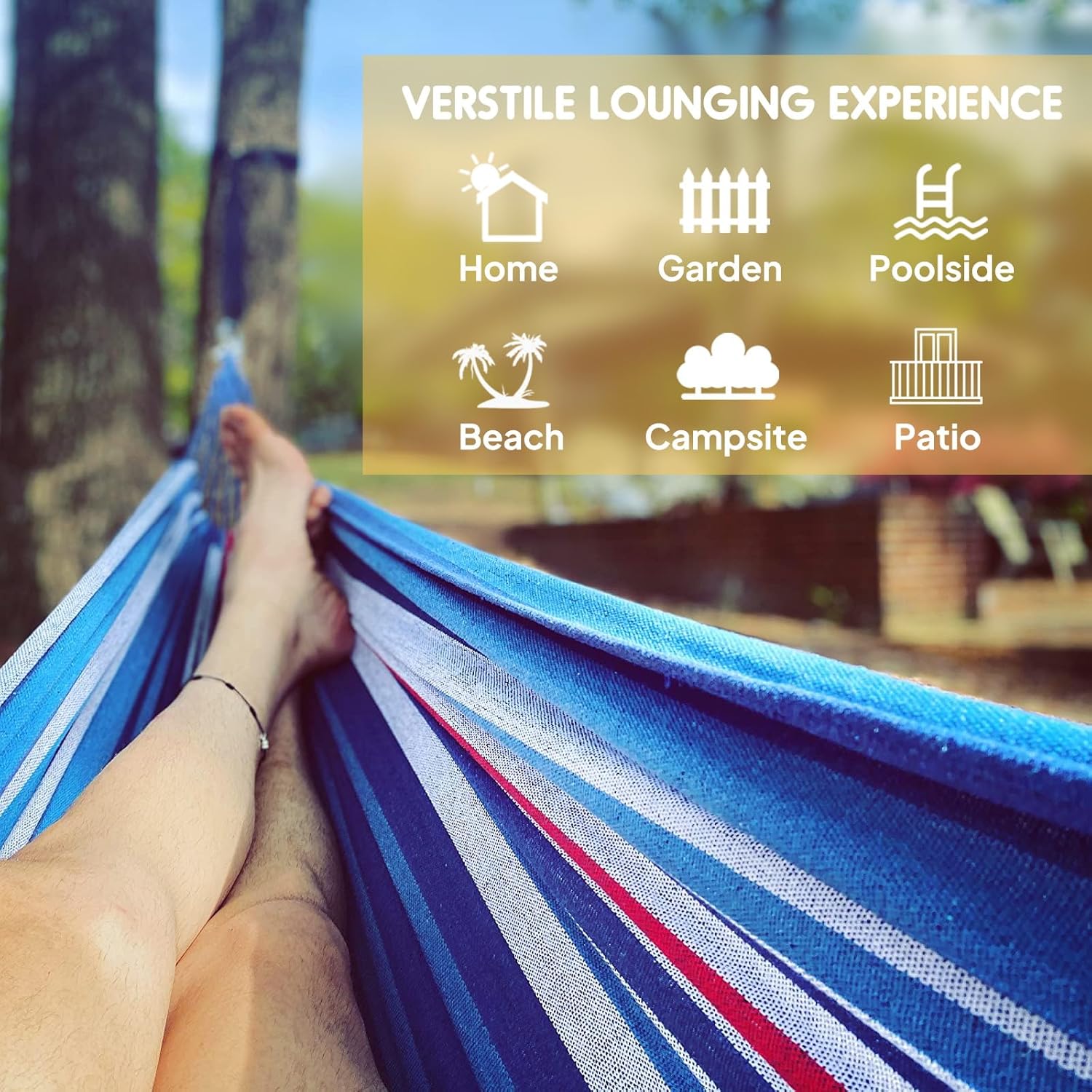 Cotton Hammock Portable Camping Hammocks for Hanging Sturdy Garden Comfortable Fabric Hammock with Tree Straps Up to 660lbs with Travel Bag for Camping Outdoor/Indoor Patio Backyard