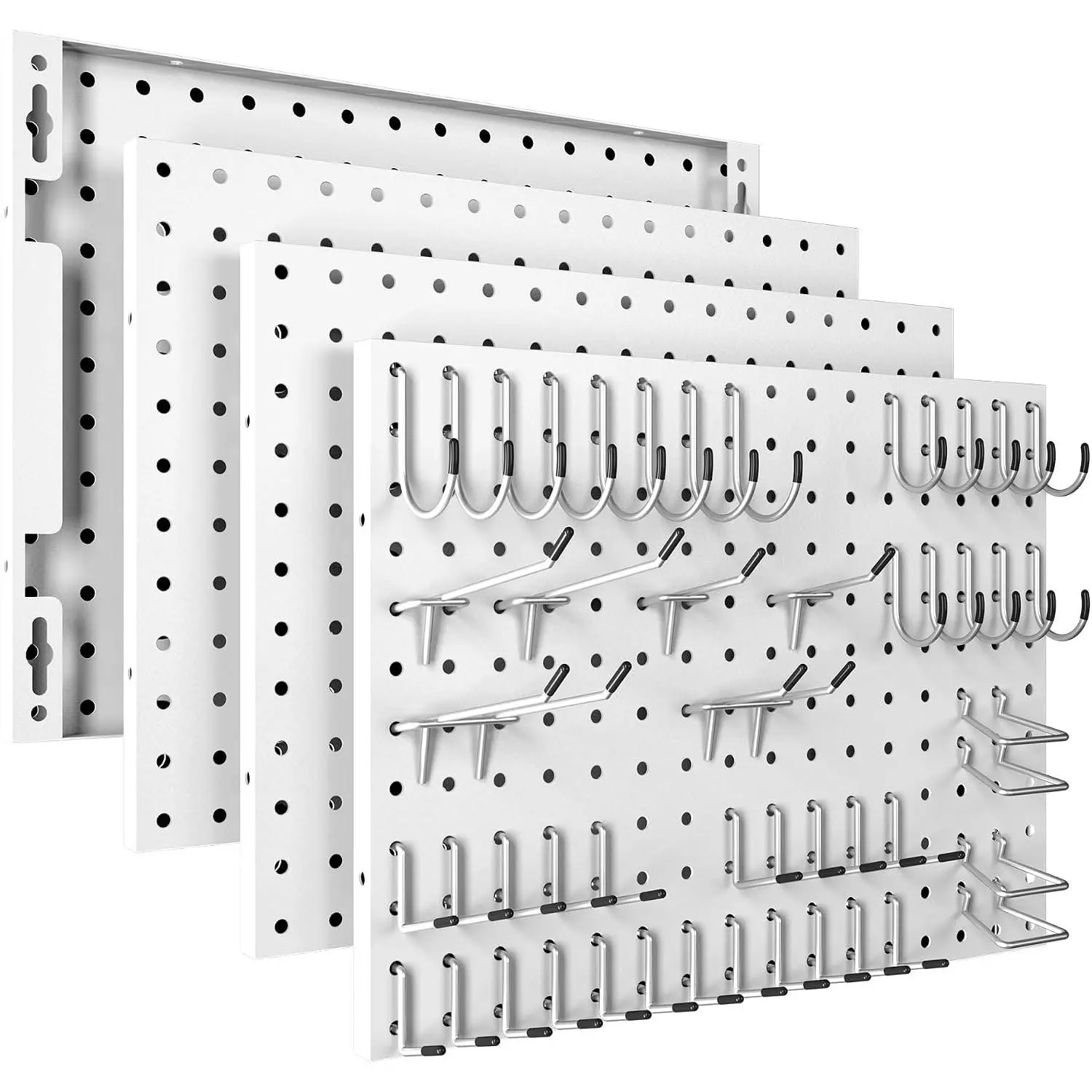Peg Board, 4 Pack Metal Pegboard Panels with 50 Hooks, White Pegboards Wall Organizer, Heavy Duty Peg Board for Walls Home, Garage Tool Storage, Office Organization, Craft Room, Kitchen