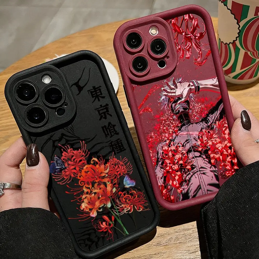 Anime Red Spider Lily T-Tokyo GhoulS Phone Case For iPhone 17 Air 16 15 14 13 12 11 Pro Max Plus and Samsung S26 S25 S24 S23 S22 Plus Ultra Soft TPU Back Cover, Accessories, Colorful, Resistance, Protective, Personalized, Cartoon Art