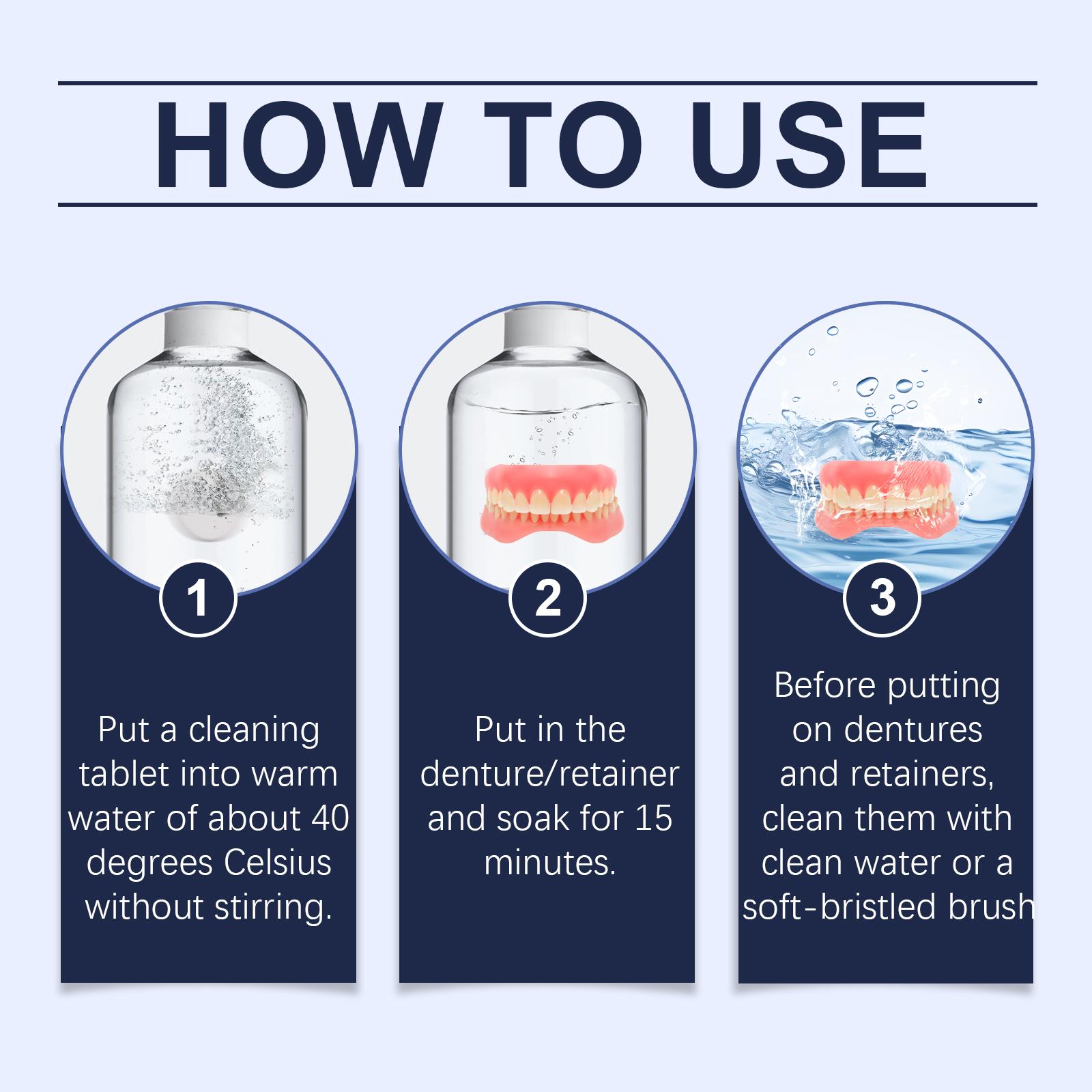 Oralhoe Denture Cleaning Effervescent Tablets with Lemon & Mint Extracts for Fresh Breath Stain Removal & Bacteria Killing 12 Pieces tooth repair kit whiten session interdental filling fake teeths instant confidence perfect smile gems enhances aesthetic