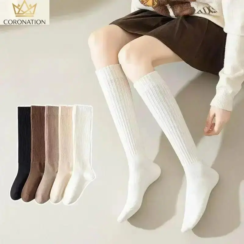 Women's Cute Crew Socks 5 Pairs, Aesthetic Thick Ribbed Calf Socks with Side Stripes, Soft Cozy Stretchy Everyday Fashion Socks, Textured Solid Color Boot Socks, Machine Washable Warm Essentials for Fall Winter Outfits & Casual Daily Wear