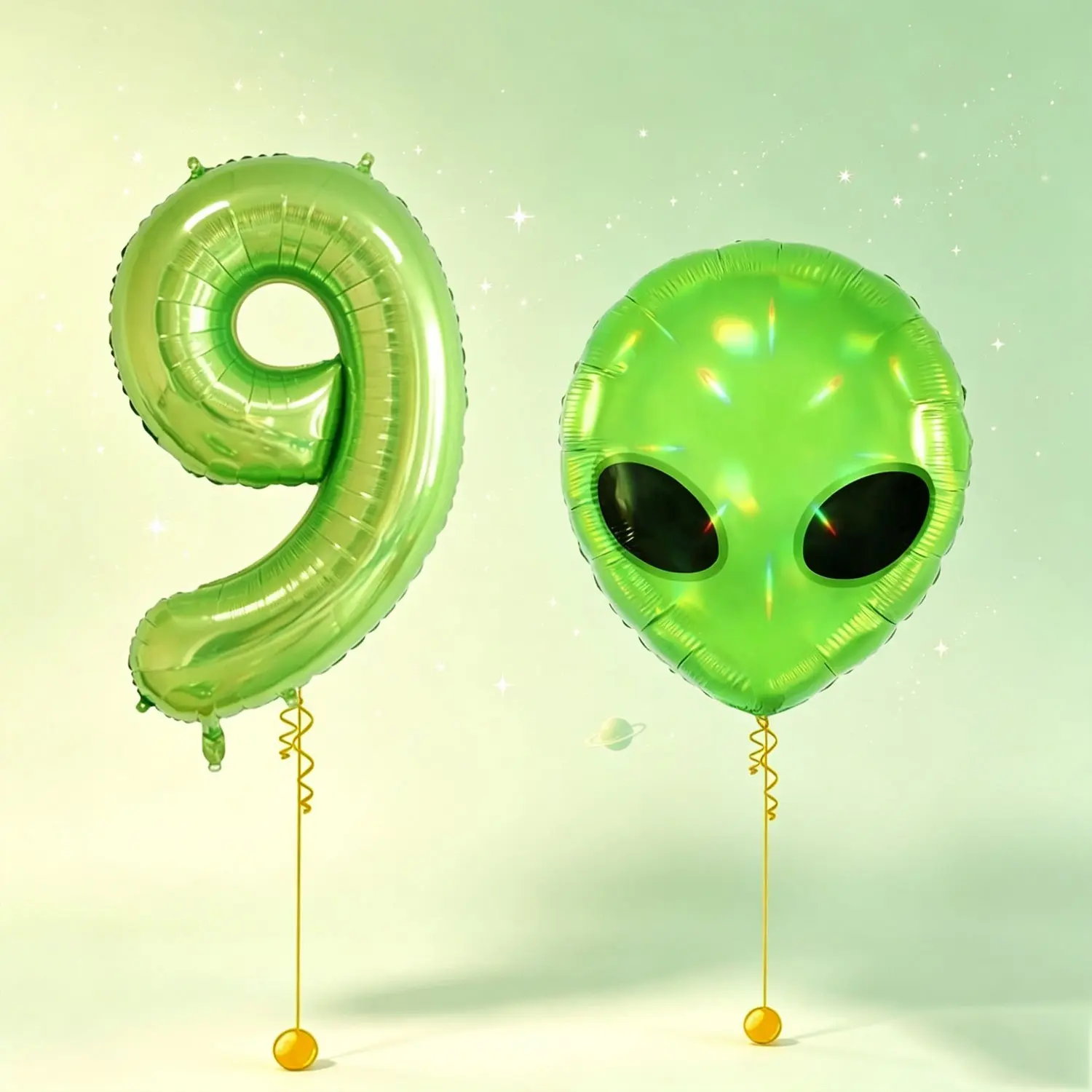 4-Piece Alien Head Number Aluminum Foil Balloon Set, 32-Inch Number Balloons, Rainbow Alien Head Balloons,Suitable for a space alien-themed birthday party，Science Fiction Space Study Activity,Summer camp decorations, sci-fi themed escape room decorations