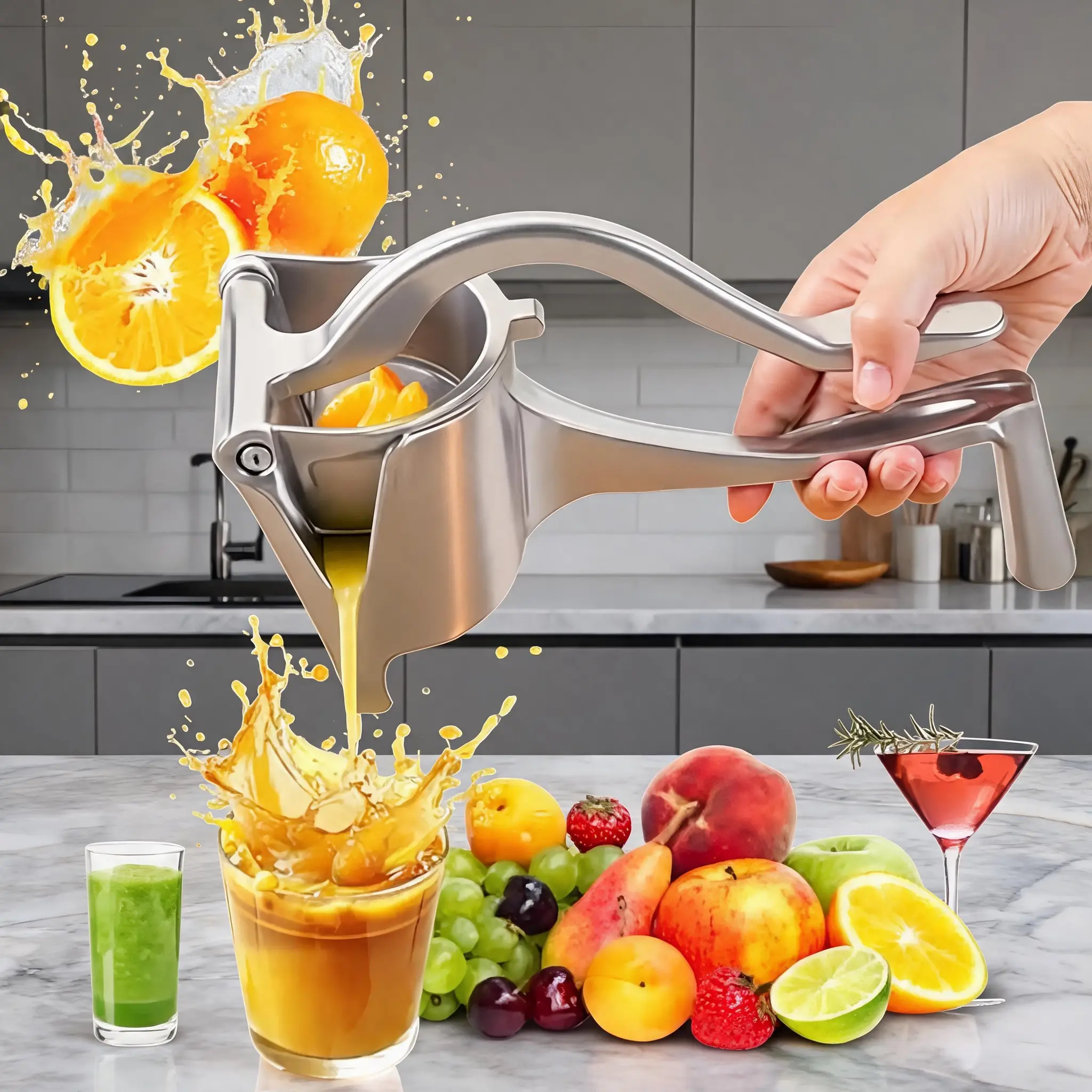 Manual Hand Juicer Squeezer - Portable Multifunctional Quiet Fruit & Vegetable Juicer, Detachable Head, Easy-to-Clean, Sturdy Food Grade Kitchen Utensil Gadget