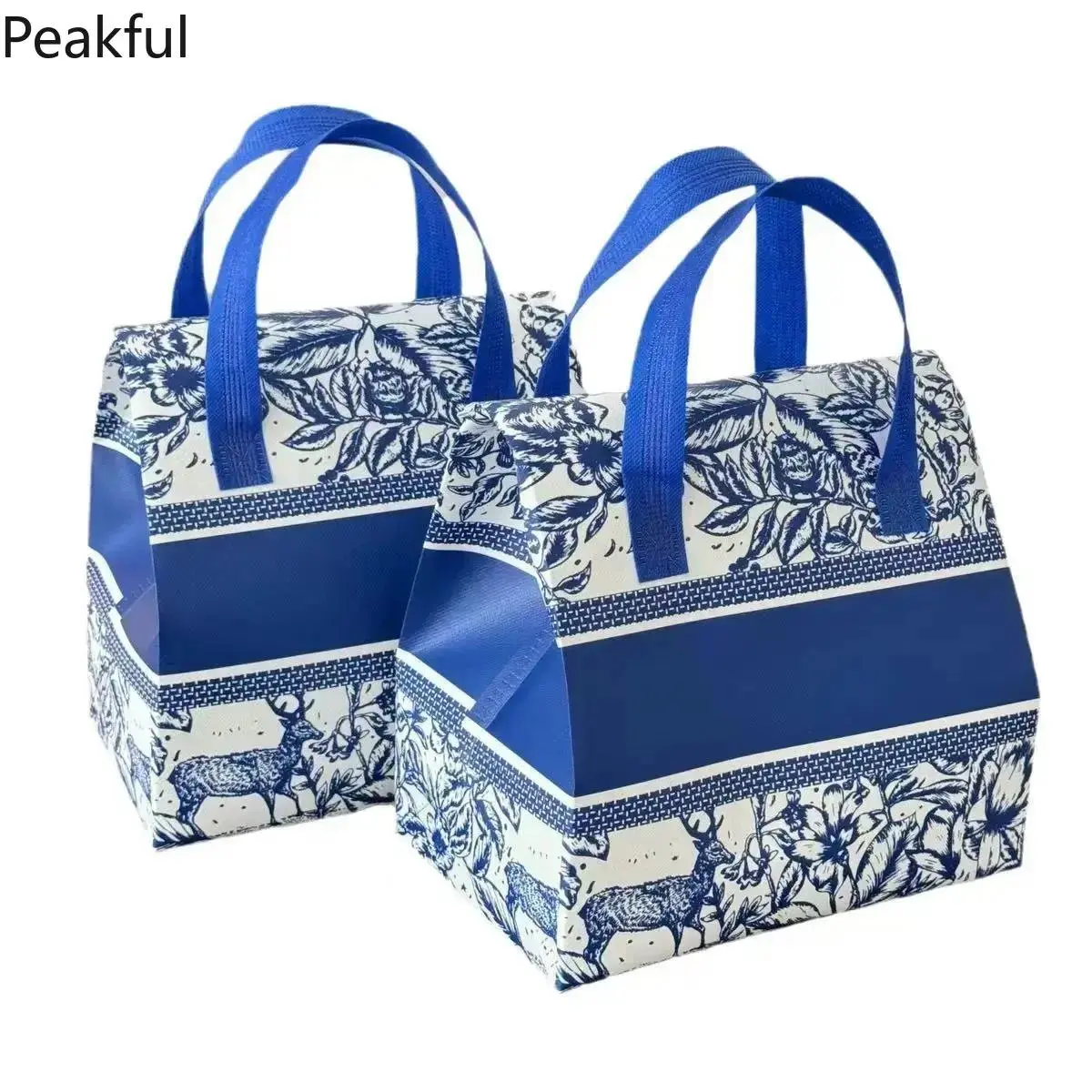 Royal Blue Floral Cooler Tote, viral leak-resistant insulated handbag crafted to preserve food and beverage temperature all day. Sturdy stitching and lightweight portable build, perfect for summer camping trips,casual roadside food delivery use.
