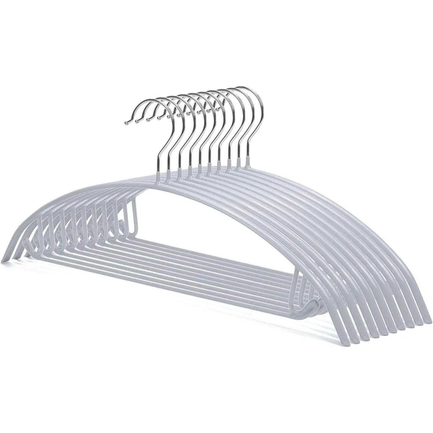 Non Slip PVC Coating Sweater Hangers,Dress Suit Coat Hangers, Bump Free Golf T Shirts Clothes Hangers (Silvery Grey Color 10 Pack)