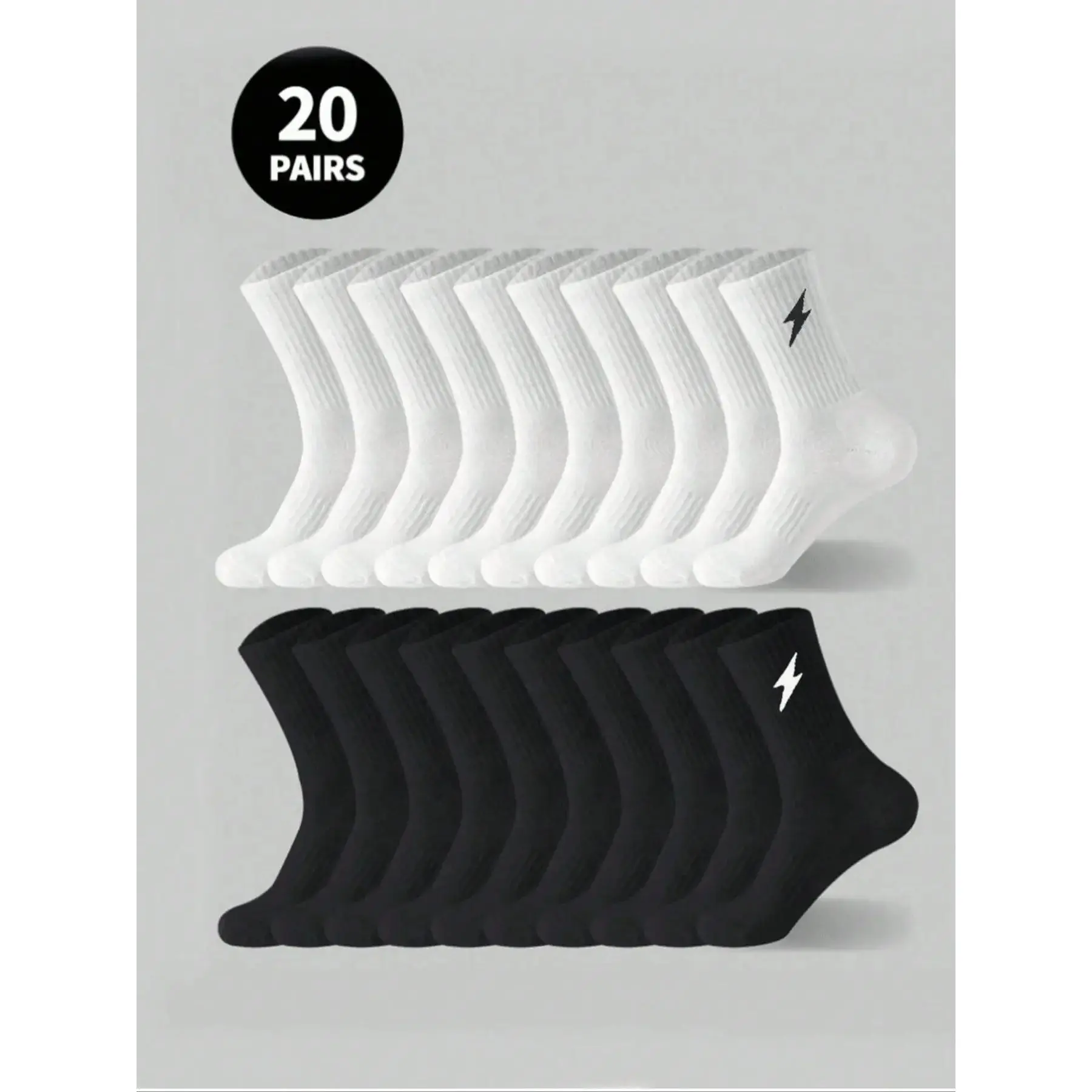 Men's Mid-Calf Socks 2/5/10/20 Pairs, Simple Color, Soft Skin-Friendly All-Seasons, Anti-Odor Non-Slip Comfortable